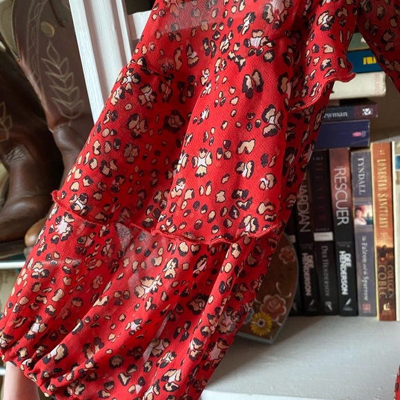 Zara | Red Leopard Print Sheer Wrap Top - Picture 4 of 11